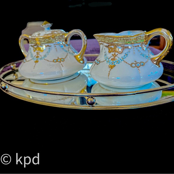 Vintage 3 Pc Sugar & Creamer Mikado Extra Hand Painted, including Gold Beading - Picture 4 of 10